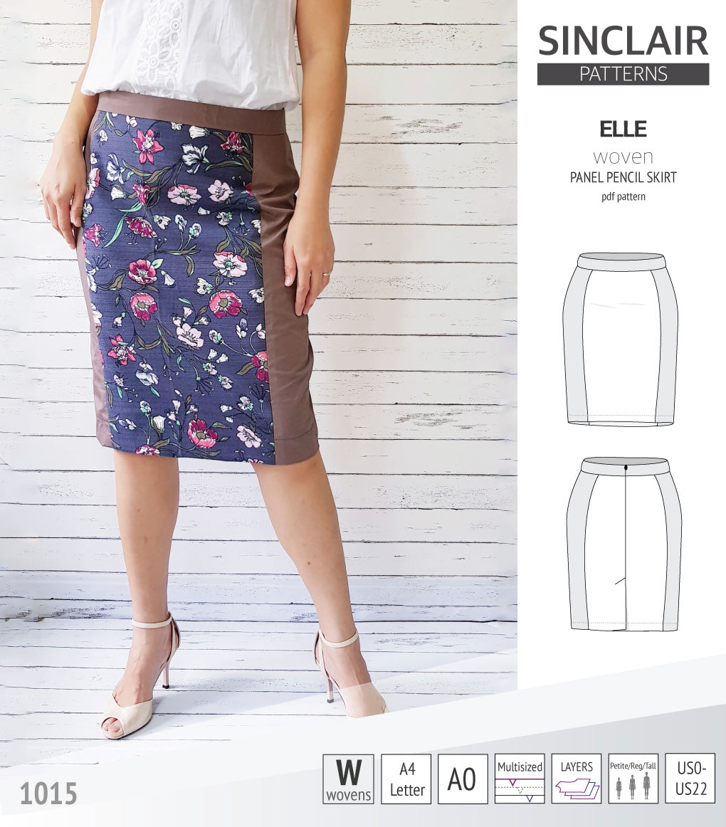 Pdf sewing pattern S1015 Elle panelled skirt Sinclair Patterns