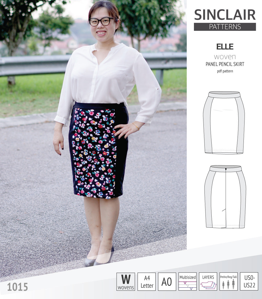 Pdf sewing pattern S1015 Elle panelled skirt Sinclair Patterns