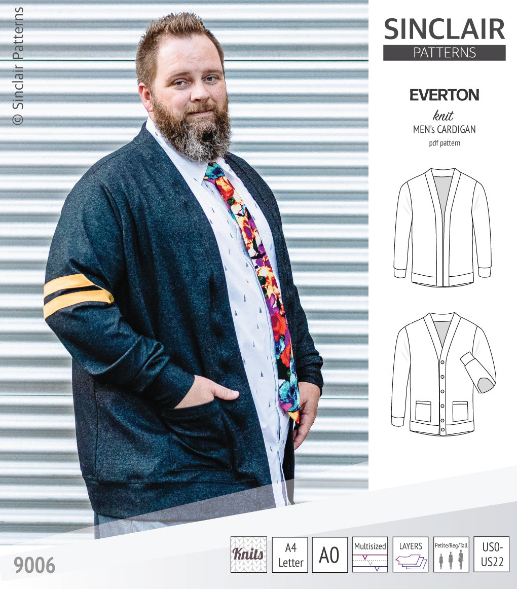 Pdf Sewing pattern S9006 Everton knit cardigan for men