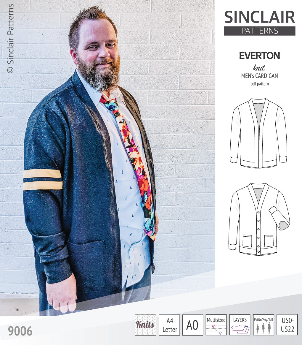 Pdf Sewing pattern S9006 Everton knit cardigan for men