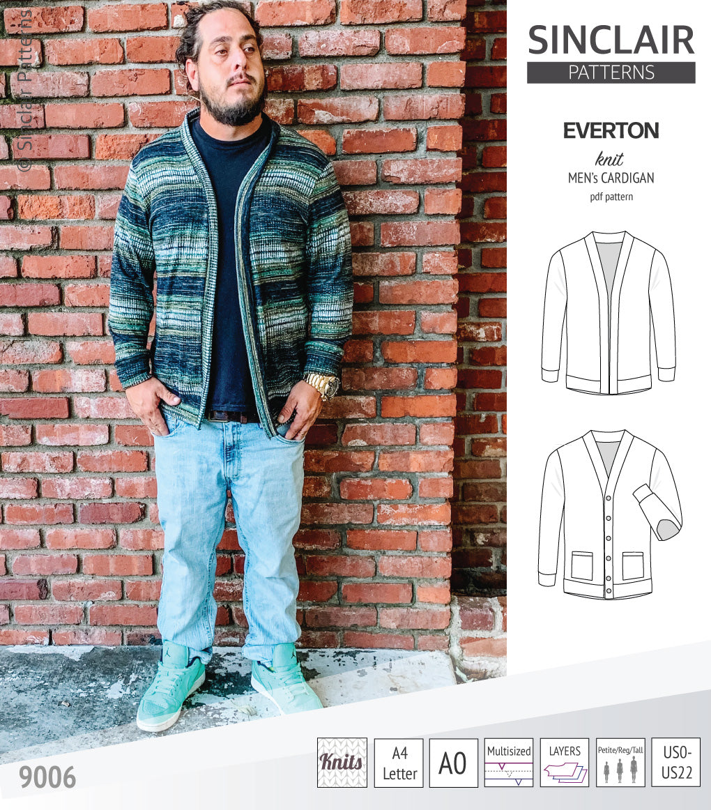 Pdf Sewing pattern S9006 Everton knit cardigan for men