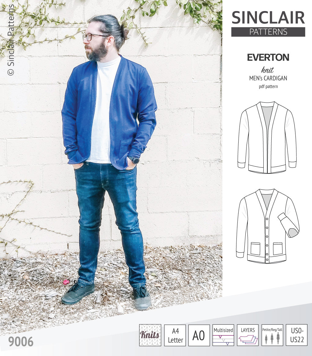 Pdf Sewing pattern S9006 Everton knit cardigan for men