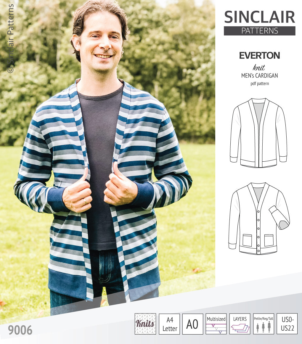 Pdf Sewing pattern S9006 Everton knit cardigan for men