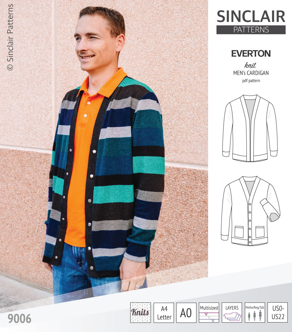 Pdf Sewing pattern S9006 Everton knit cardigan for men