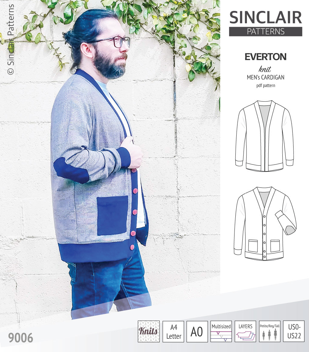 Pdf Sewing pattern S9006 Everton knit cardigan for men