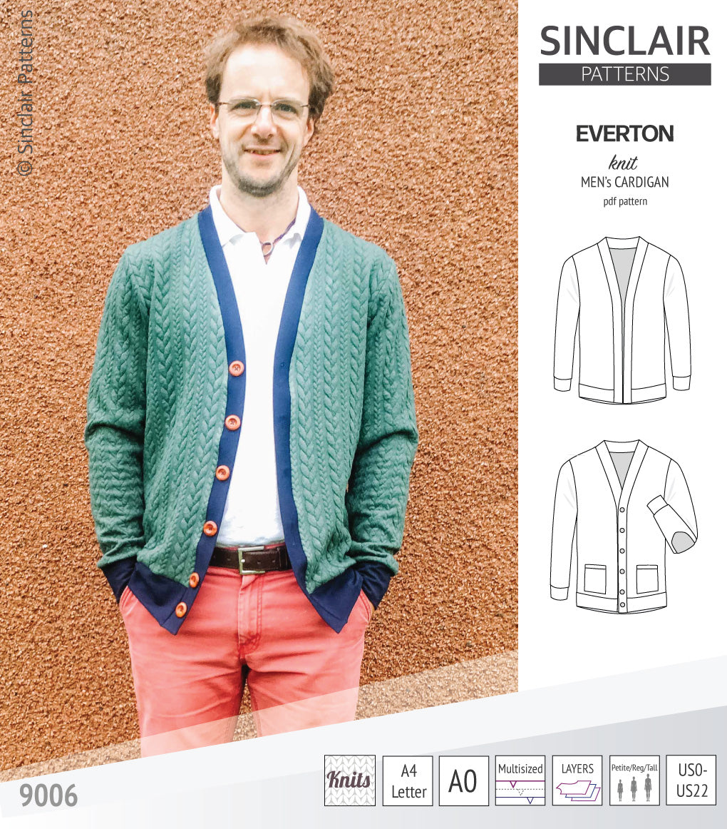 Pdf Sewing pattern S9006 Everton knit cardigan for men