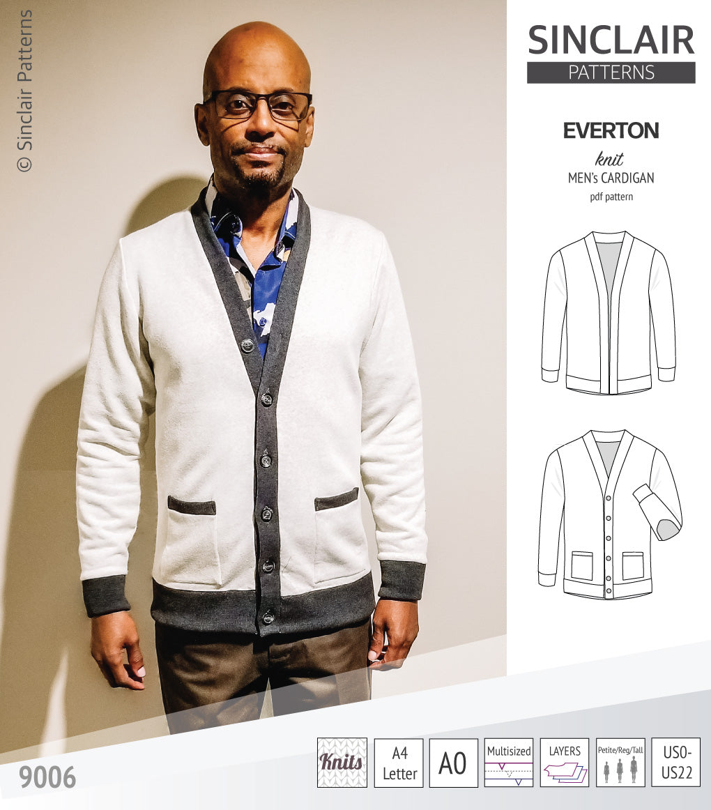 Pdf Sewing pattern S9006 Everton knit cardigan for men