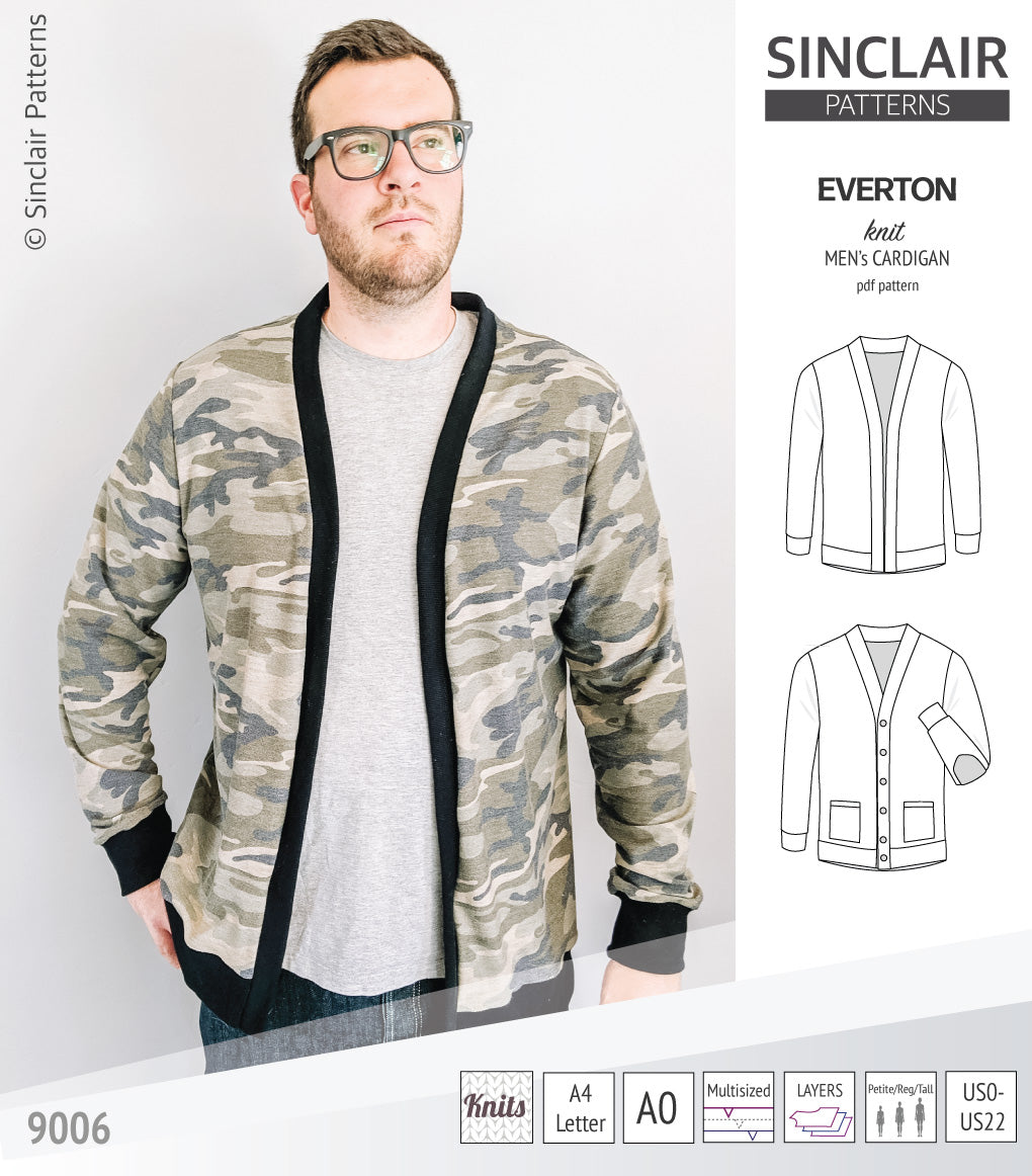 Pdf Sewing pattern S9006 Everton knit cardigan for men