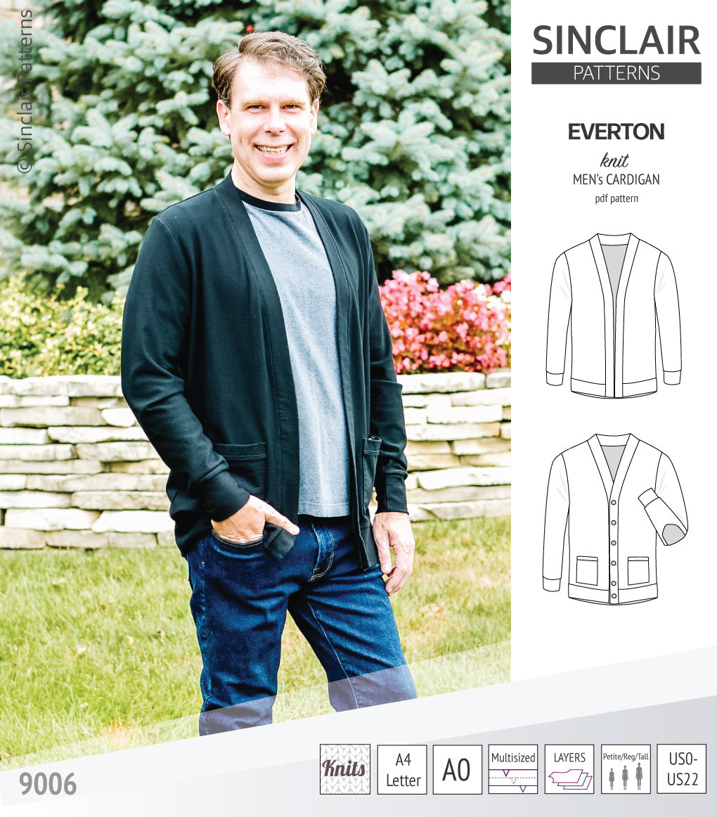 Pdf Sewing pattern S9006 Everton knit cardigan for men