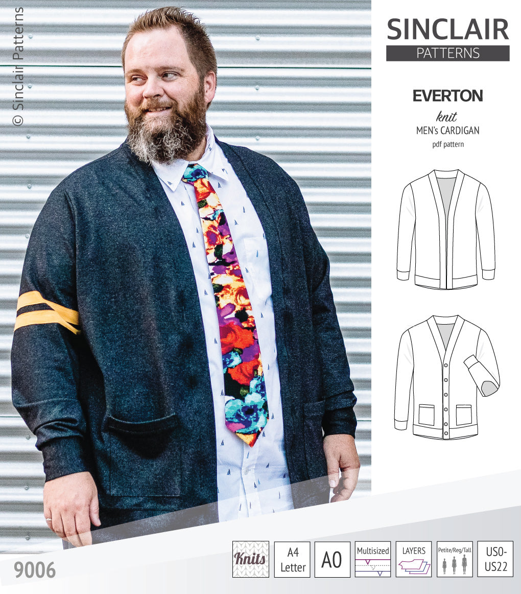 Pdf Sewing pattern S9006 Everton knit cardigan for men