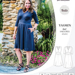 Pdf sewing patterns - S1025 Yasmin knit V neck dress with gathered or flared skirt by Sinclair Patterns 