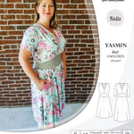 Pdf sewing patterns - S1025 Yasmin knit V neck dress with gathered or flared skirt by Sinclair Patterns 