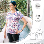 Sinclair Patterns S1032 Zoe relaxed fit dolman top and drawstring knit dress or top for women pdf sewing pattern