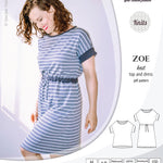 Sinclair Patterns S1032 Zoe relaxed fit dolman top and drawstring knit dress or top for women pdf sewing pattern