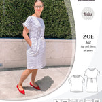 Sinclair Patterns S1032 Zoe relaxed fit dolman top and drawstring knit dress or top for women pdf sewing pattern