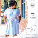 Sinclair Patterns S1032 Zoe relaxed fit dolman top and drawstring knit dress or top for women pdf sewing pattern