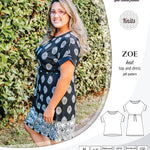 Sinclair Patterns S1032 Zoe relaxed fit dolman top and drawstring knit dress or top for women pdf sewing pattern