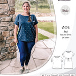 Sinclair Patterns S1032 Zoe relaxed fit dolman top and drawstring knit dress or top for women pdf sewing pattern