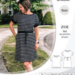 Sinclair Patterns S1032 Zoe relaxed fit dolman top and drawstring knit dress or top for women pdf sewing pattern