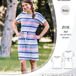 Sinclair Patterns S1032 Zoe relaxed fit dolman top and drawstring knit dress or top for women pdf sewing pattern