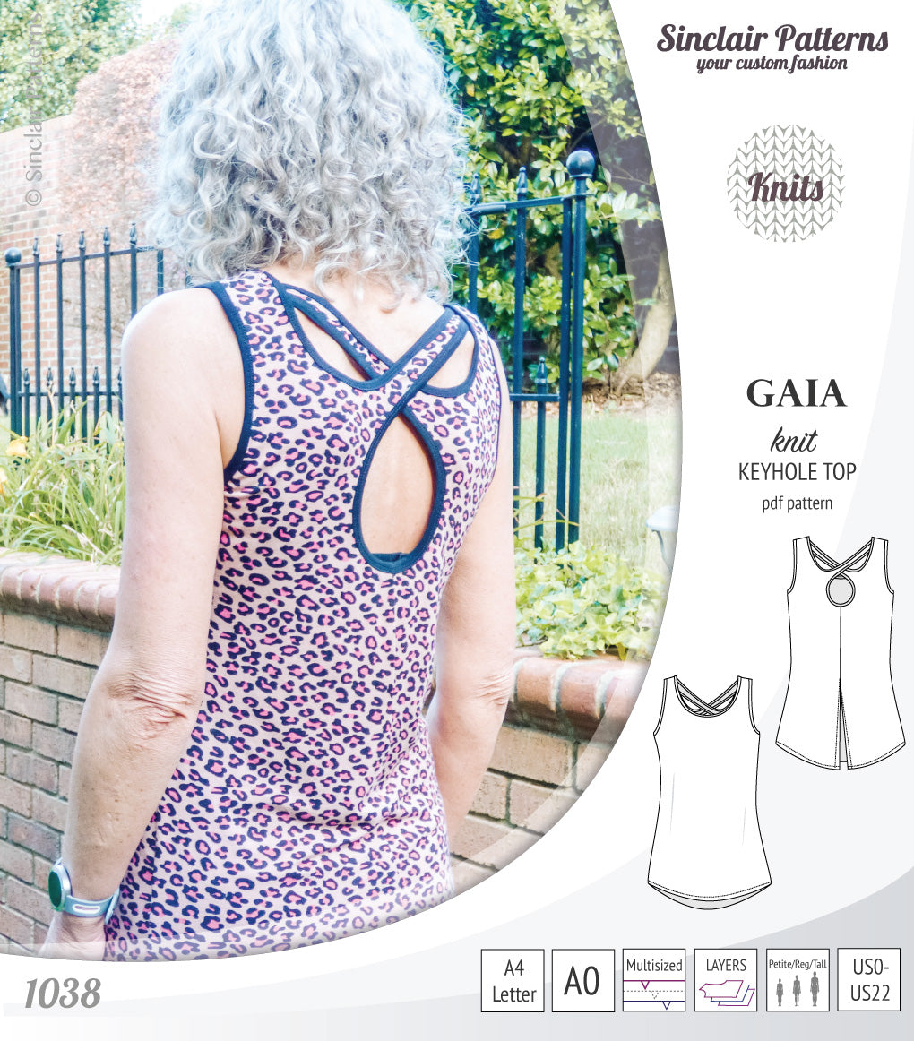 Pdf sewing pattern Gaia knit racerback keyhole tank top by Sinclair Patterns