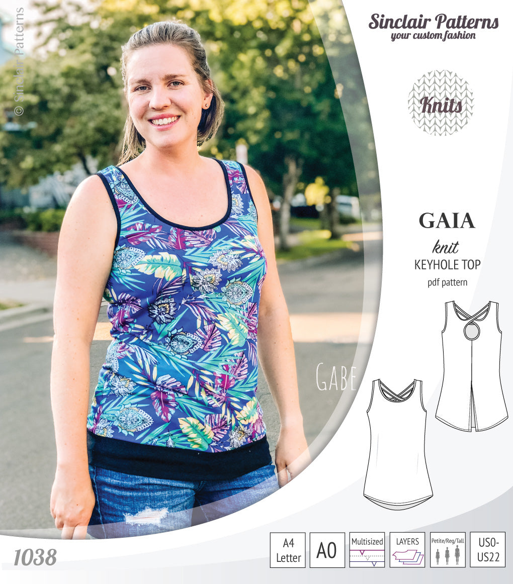 Pdf sewing pattern Gaia knit racerback keyhole tank top by Sinclair Patterns