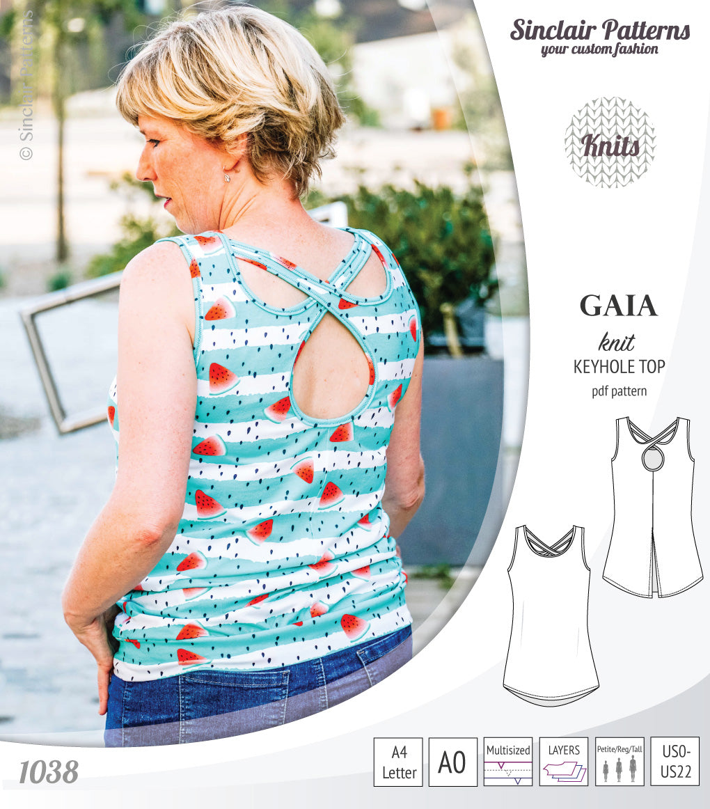 Pdf sewing pattern Gaia knit racerback keyhole tank top by Sinclair Patterns