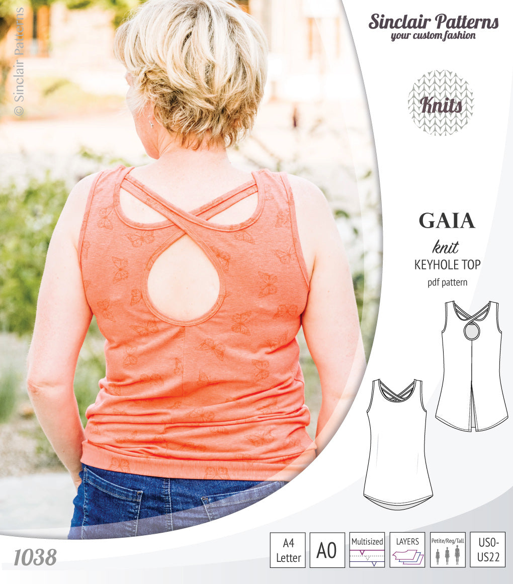 Pdf sewing pattern Gaia knit racerback keyhole tank top by Sinclair Patterns