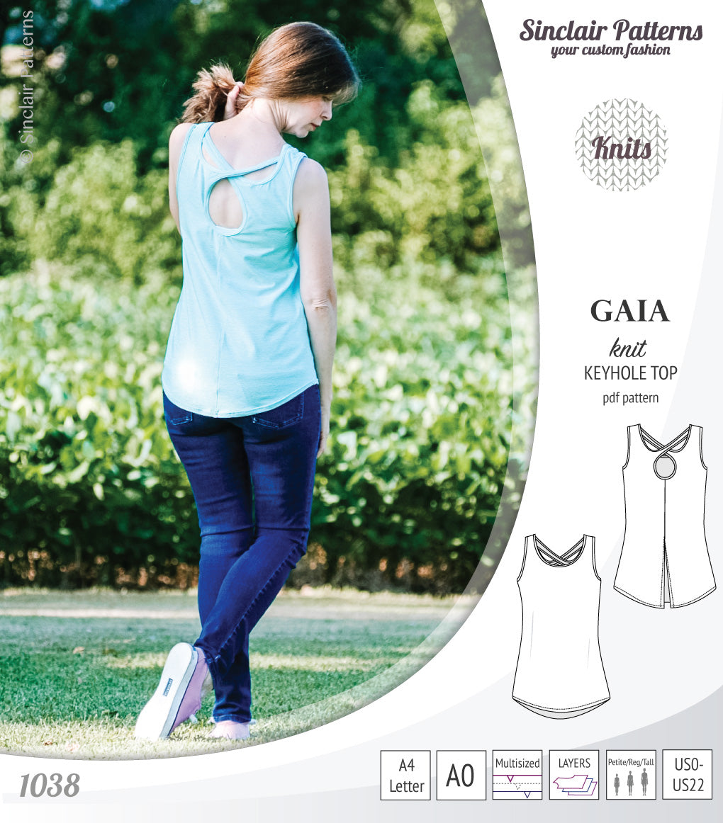 Pdf sewing pattern Gaia knit racerback keyhole tank top by Sinclair Patterns