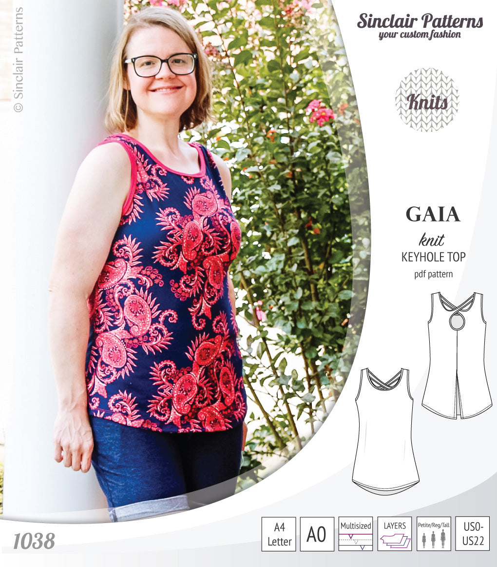 Pdf sewing pattern Gaia knit racerback keyhole tank top by Sinclair Patterns