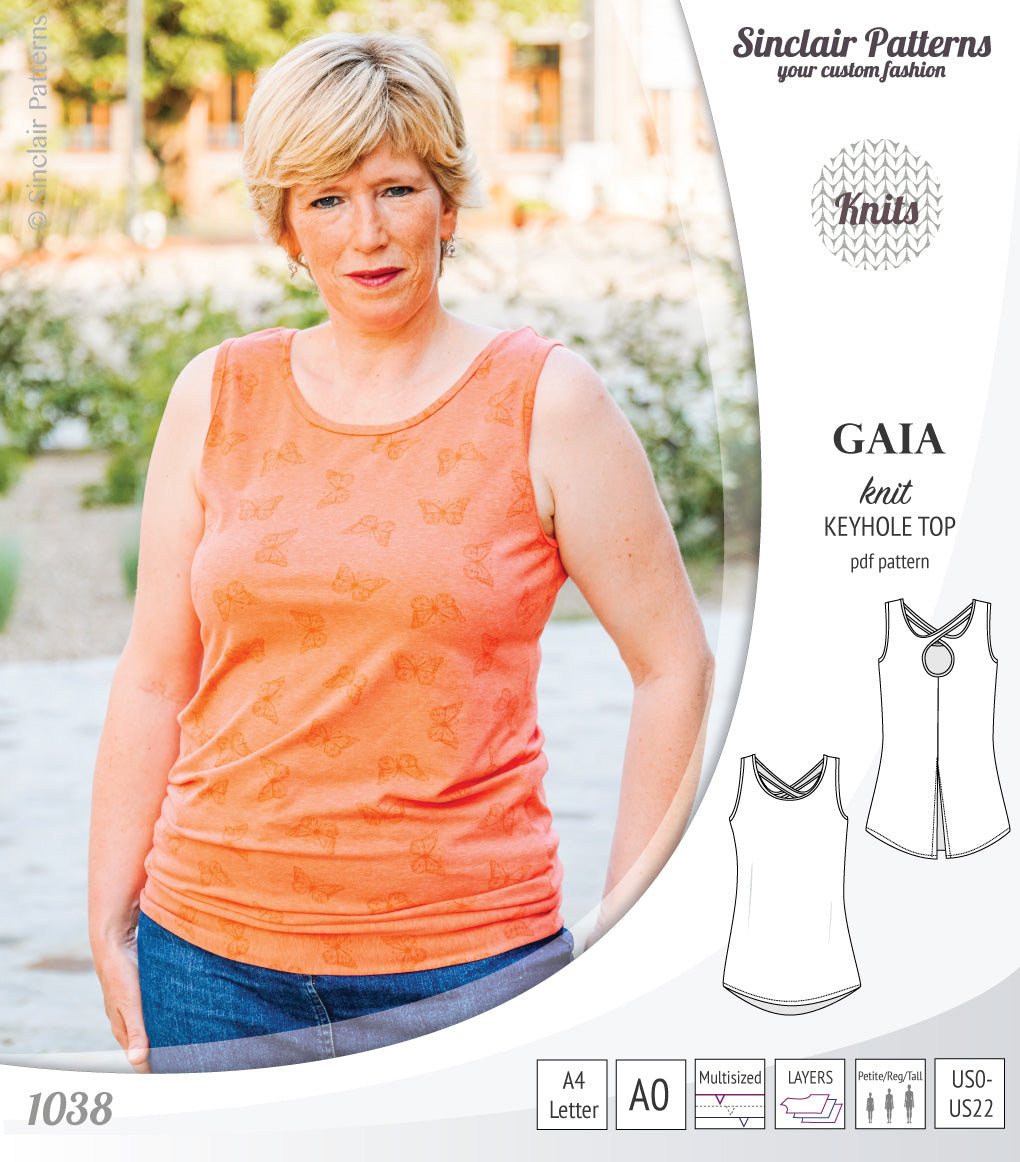 Pdf sewing pattern Gaia knit racerback keyhole tank top by Sinclair Patterns