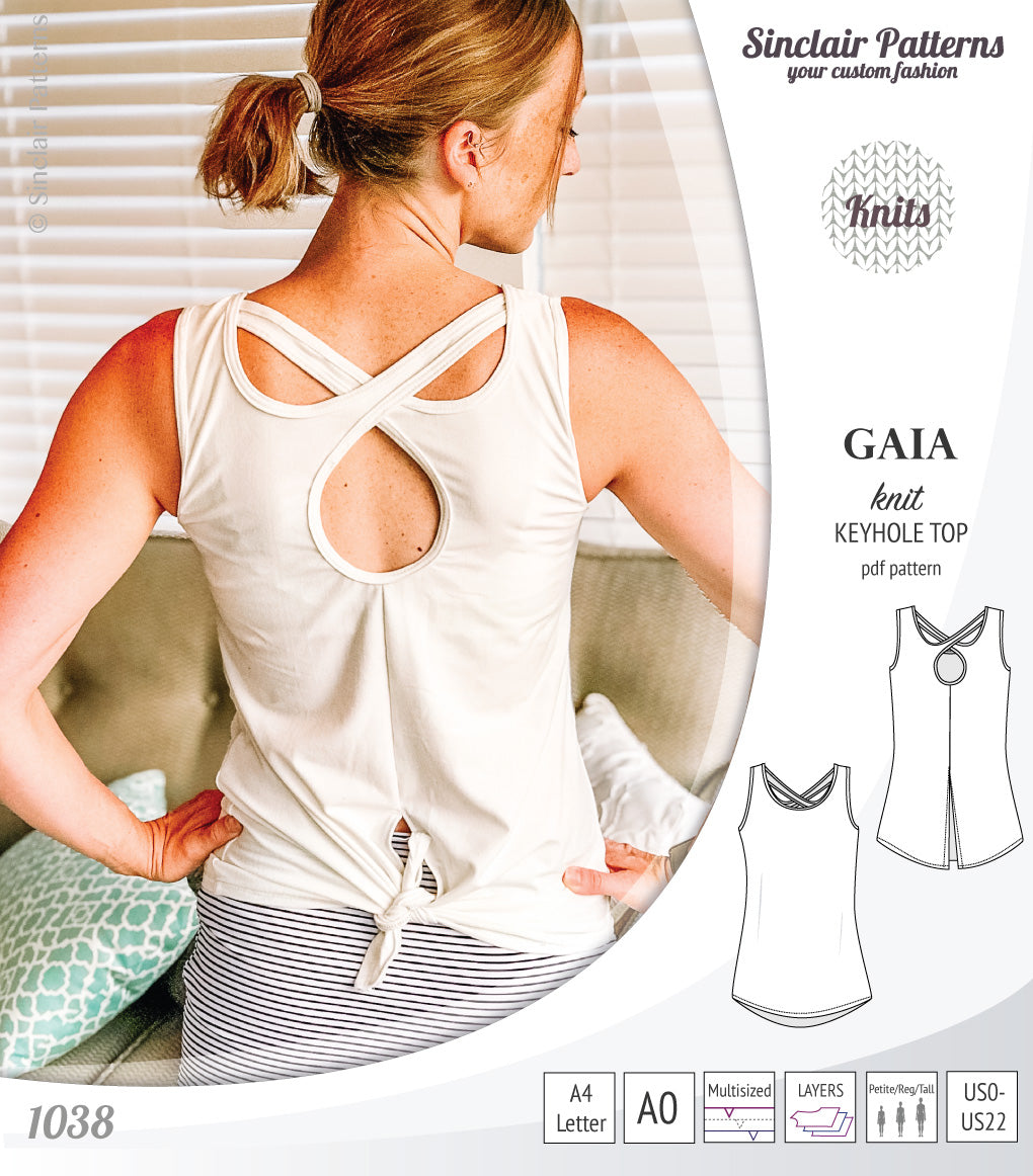 Pdf sewing pattern Gaia knit racerback keyhole tank top by Sinclair Patterns