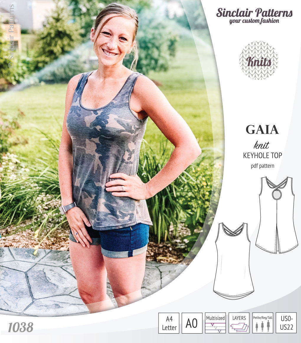 Pdf sewing pattern Gaia knit racerback keyhole tank top by Sinclair Patterns