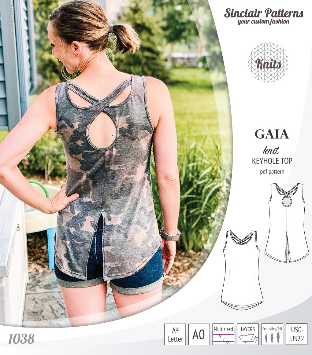 Pdf sewing pattern Gaia knit racerback keyhole tank top by Sinclair Patterns