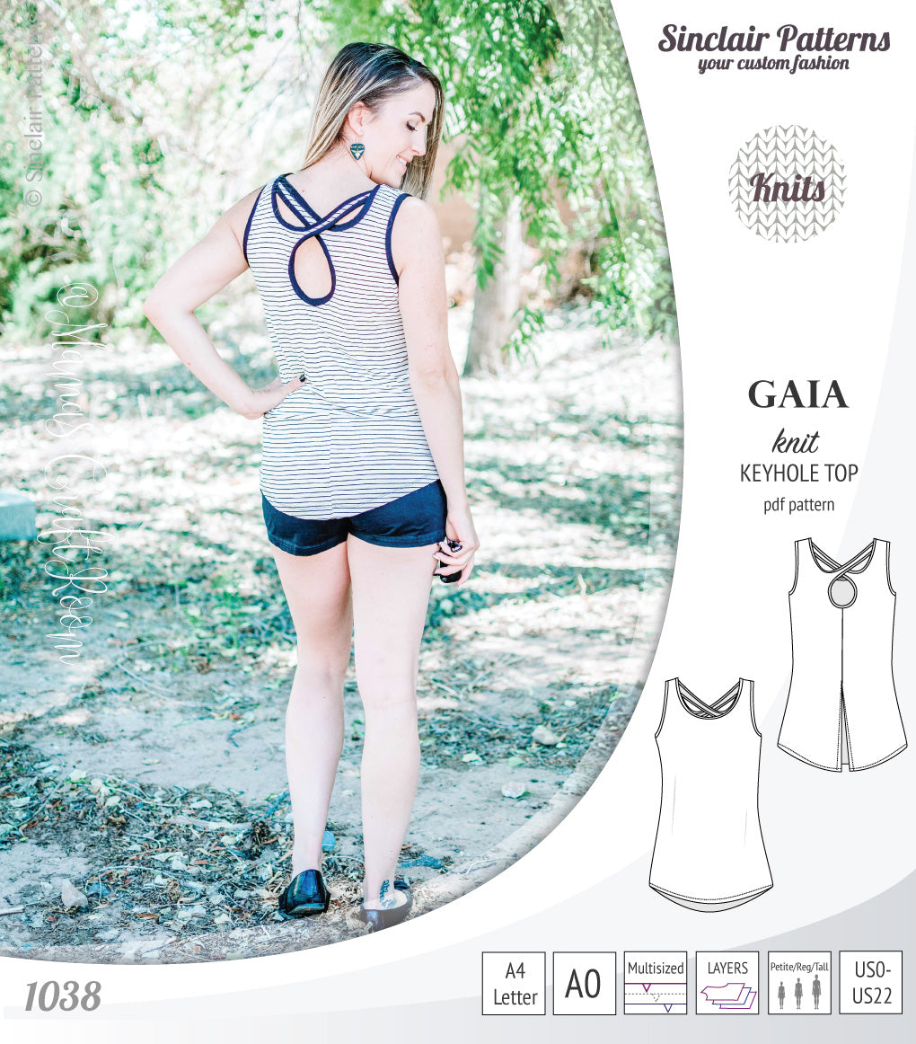 Pdf sewing pattern Gaia knit racerback keyhole tank top by Sinclair Patterns