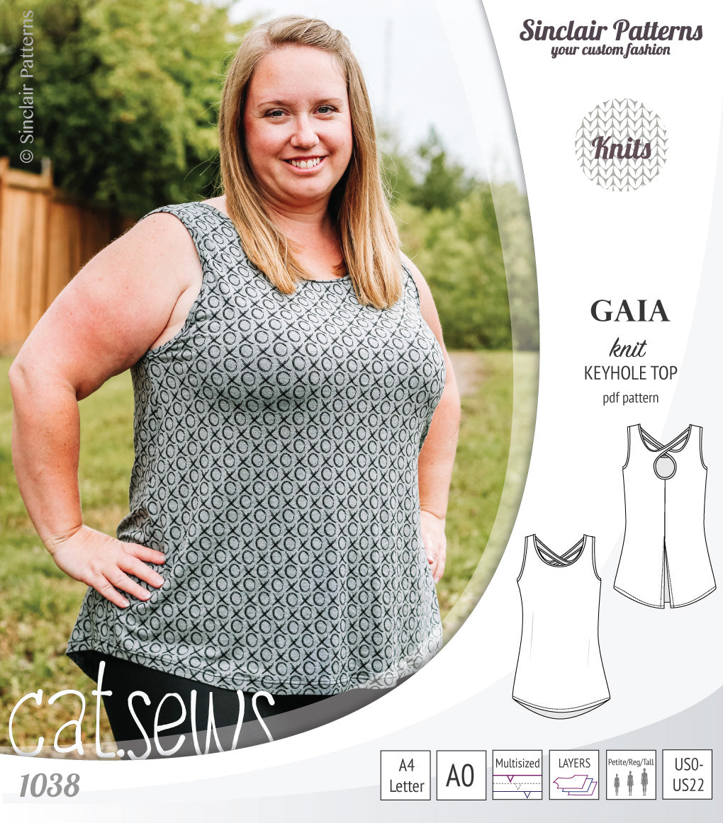 Pdf sewing pattern Gaia knit racerback keyhole tank top by Sinclair Patterns