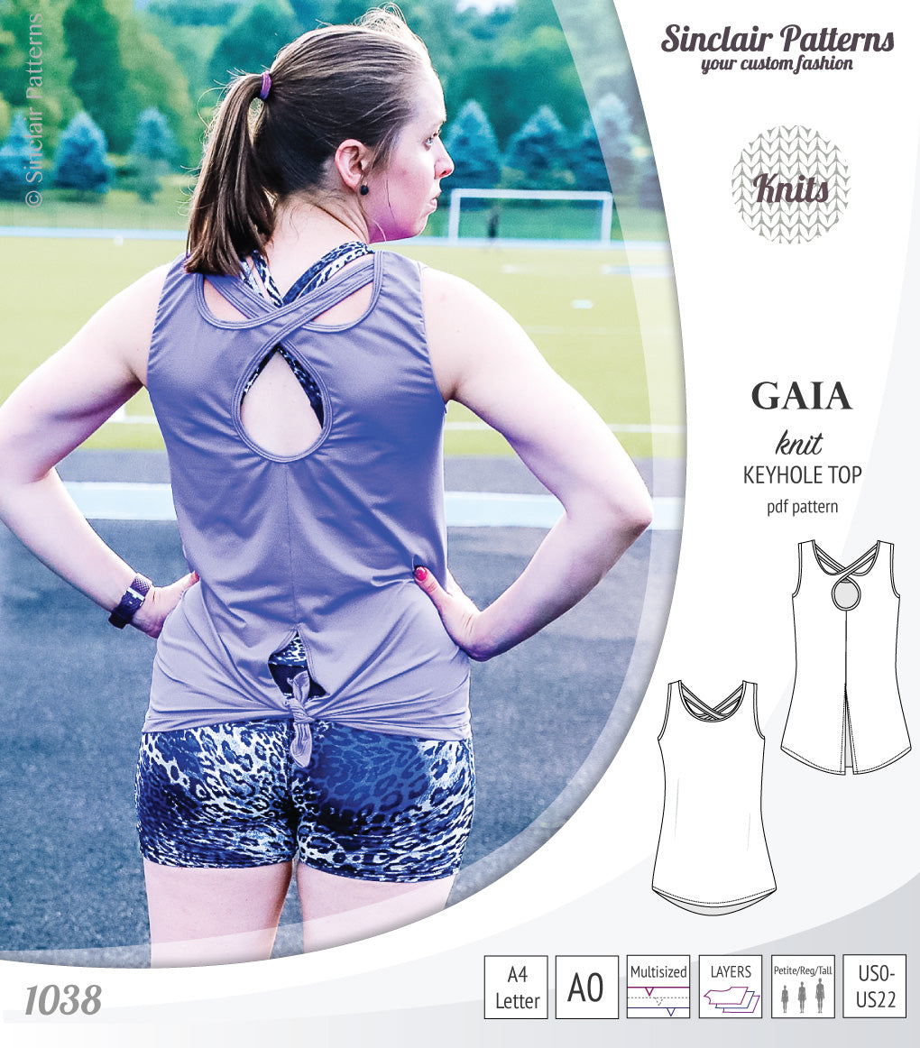 Pdf sewing pattern Gaia knit racerback keyhole tank top by Sinclair Patterns