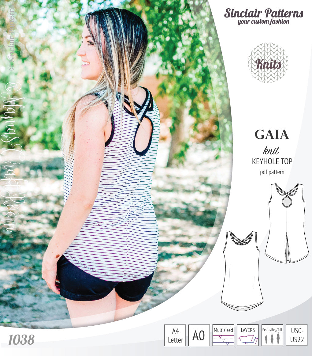 Pdf sewing pattern Gaia knit racerback keyhole tank top by Sinclair Patterns