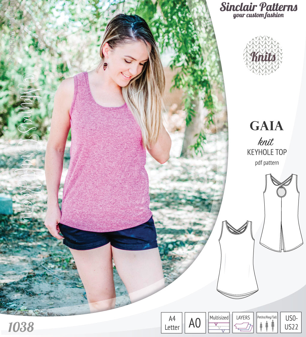 Pdf sewing pattern Gaia knit racerback keyhole tank top by Sinclair Patterns