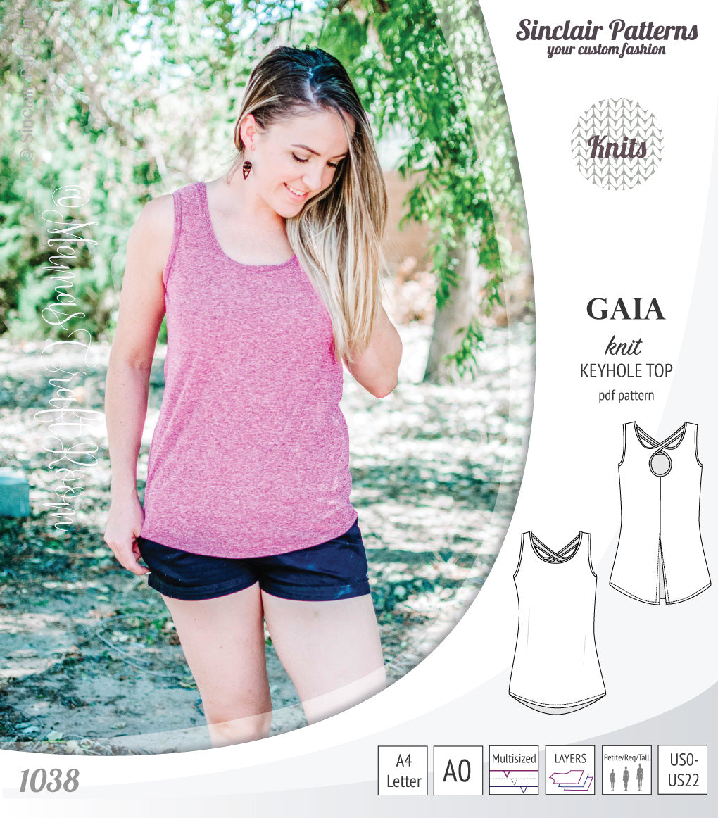 Pdf sewing pattern Gaia knit racerback keyhole tank top by Sinclair Patterns