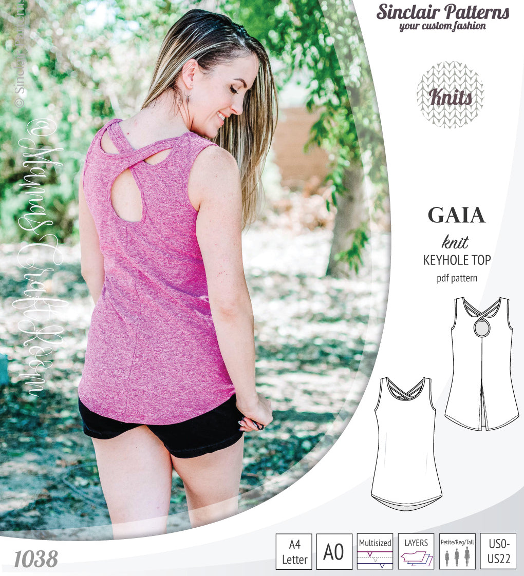 Pdf sewing pattern Gaia knit racerback keyhole tank top by Sinclair Patterns