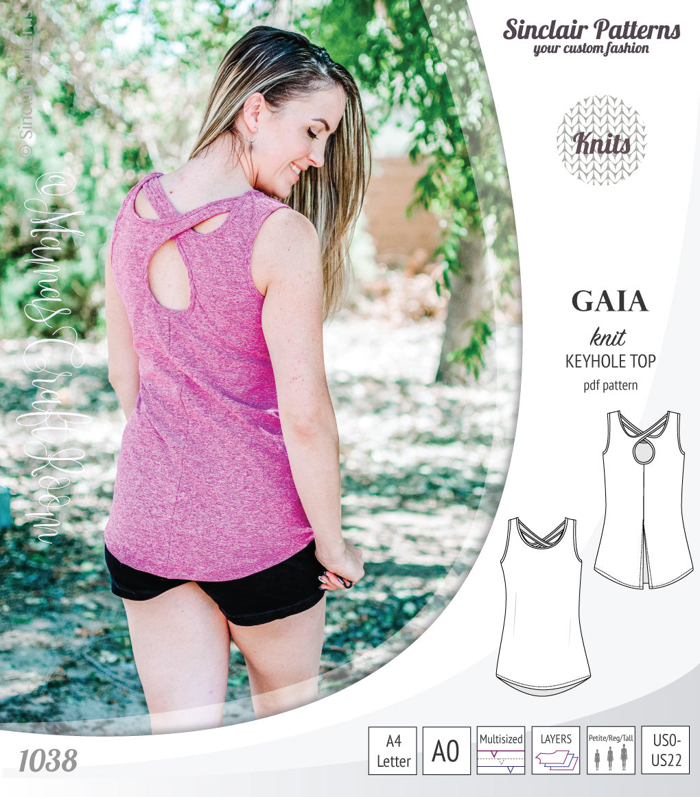 Pdf sewing pattern Gaia knit racerback keyhole tank top by Sinclair Patterns