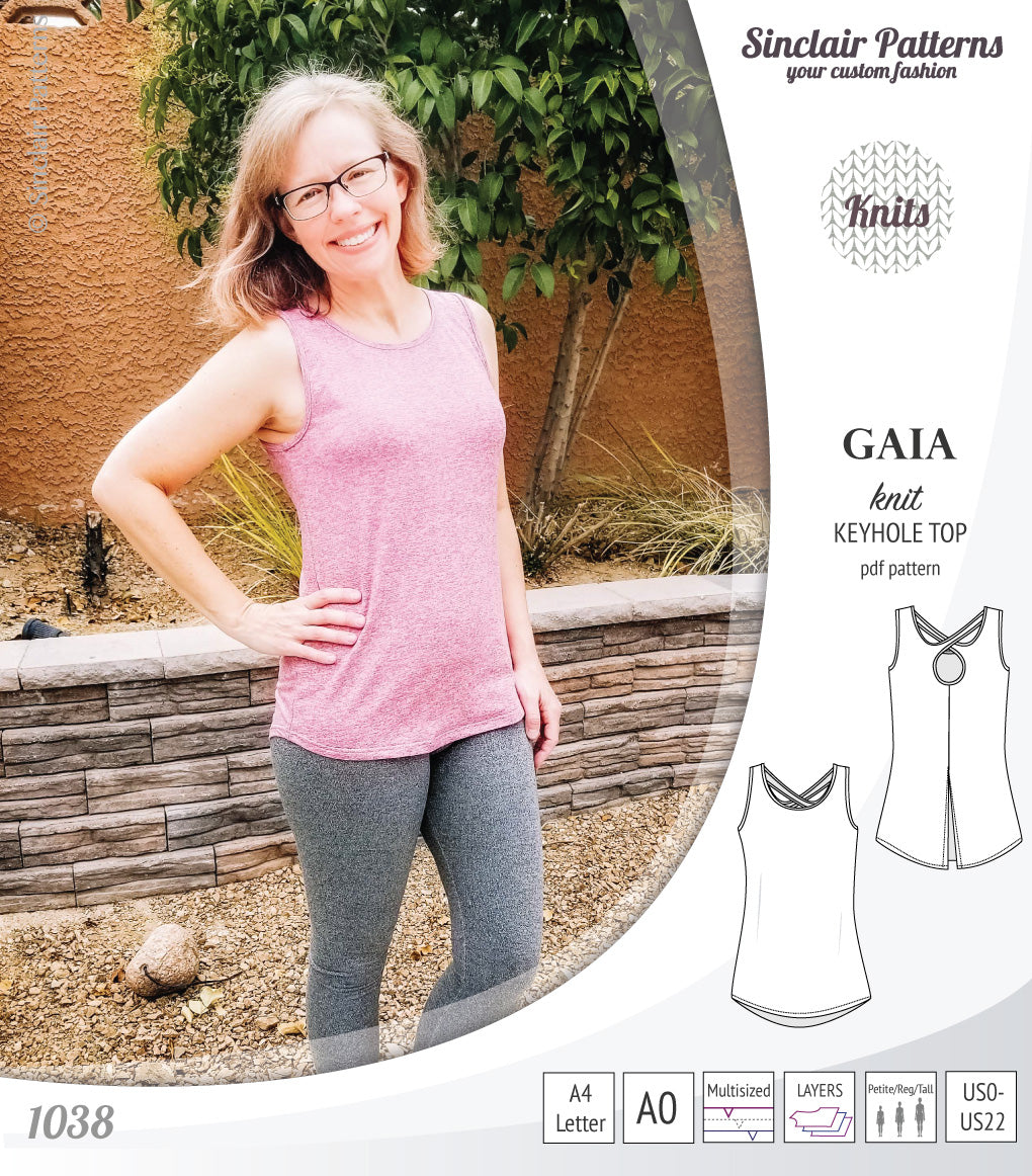 Pdf sewing pattern Gaia knit racerback keyhole tank top by Sinclair Patterns