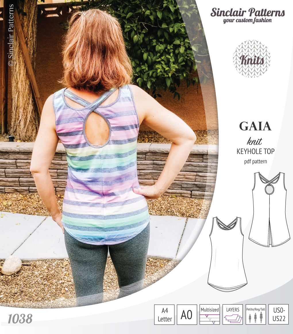 Pdf sewing pattern Gaia knit racerback keyhole tank top by Sinclair Patterns