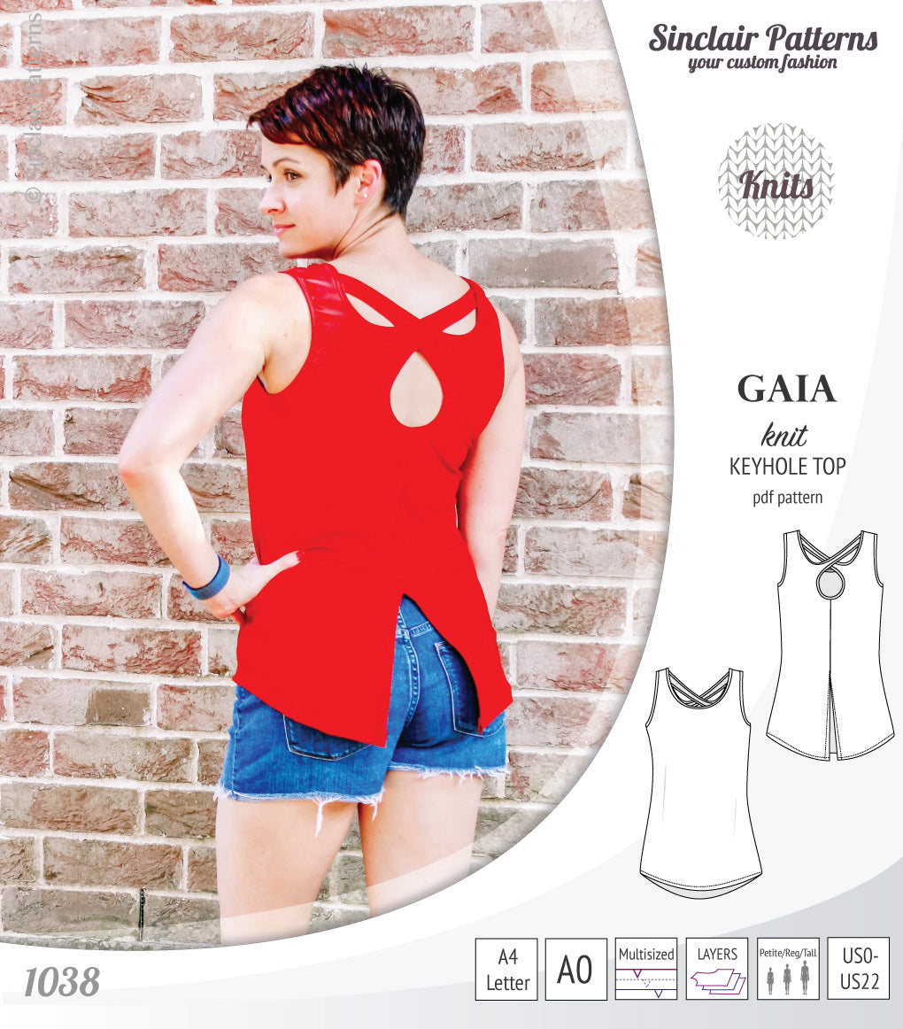 Pdf sewing pattern Gaia knit racerback keyhole tank top by Sinclair Patterns