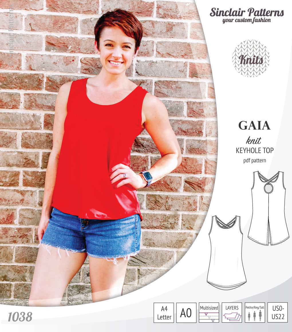 Pdf sewing pattern Gaia knit racerback keyhole tank top by Sinclair Patterns