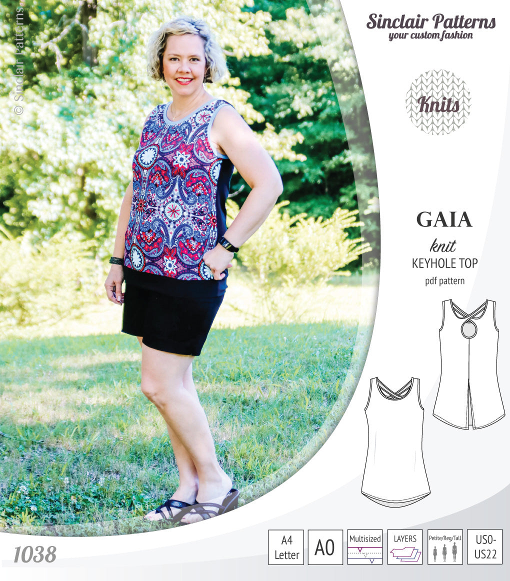 Pdf sewing pattern Gaia knit racerback keyhole tank top by Sinclair Patterns