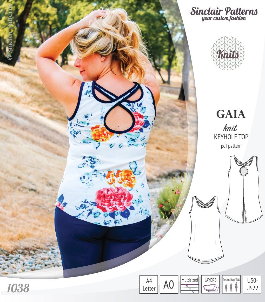 Pdf sewing pattern Gaia knit racerback keyhole tank top by Sinclair Patterns