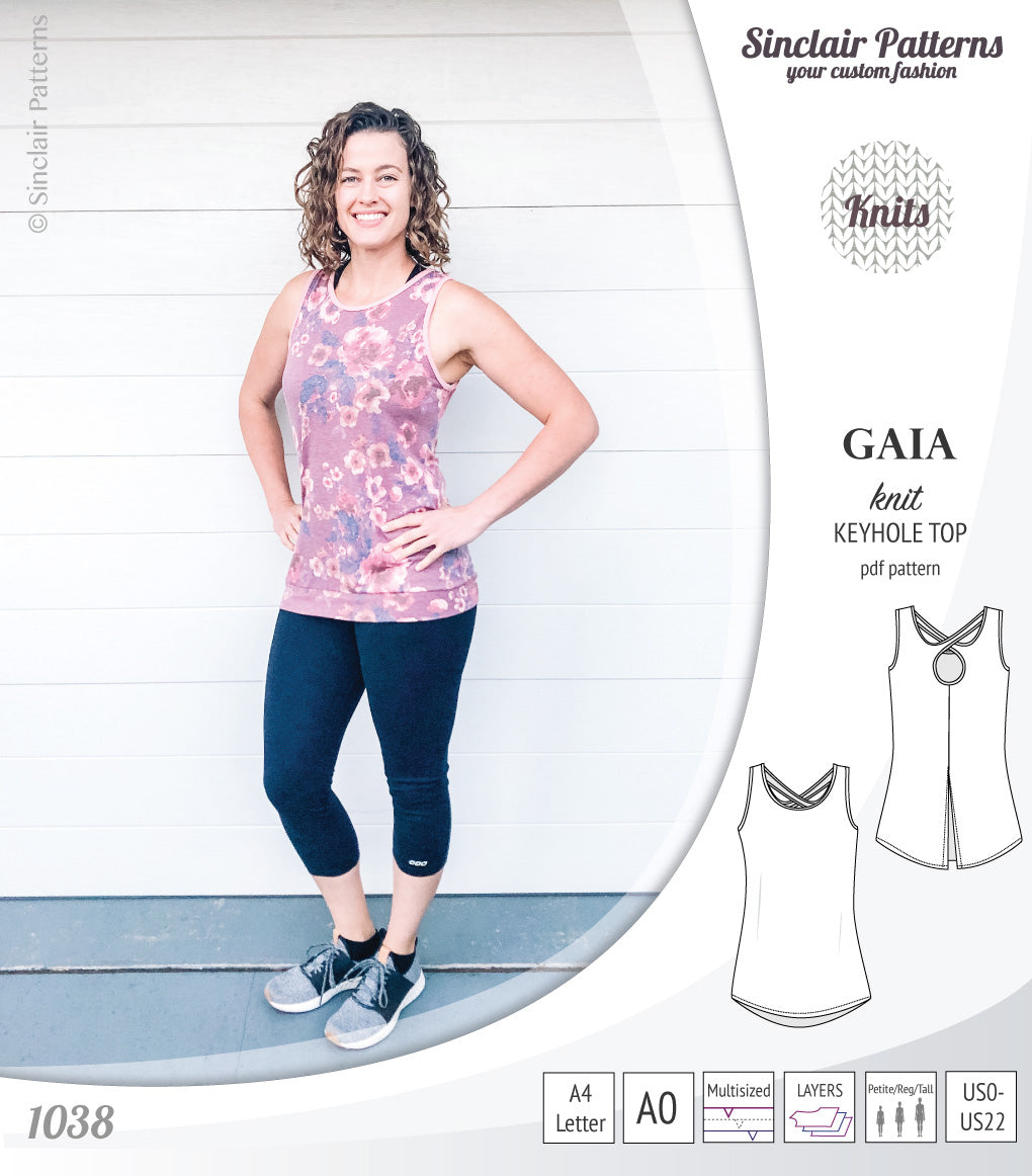 Pdf sewing pattern Gaia knit racerback keyhole tank top by Sinclair Patterns