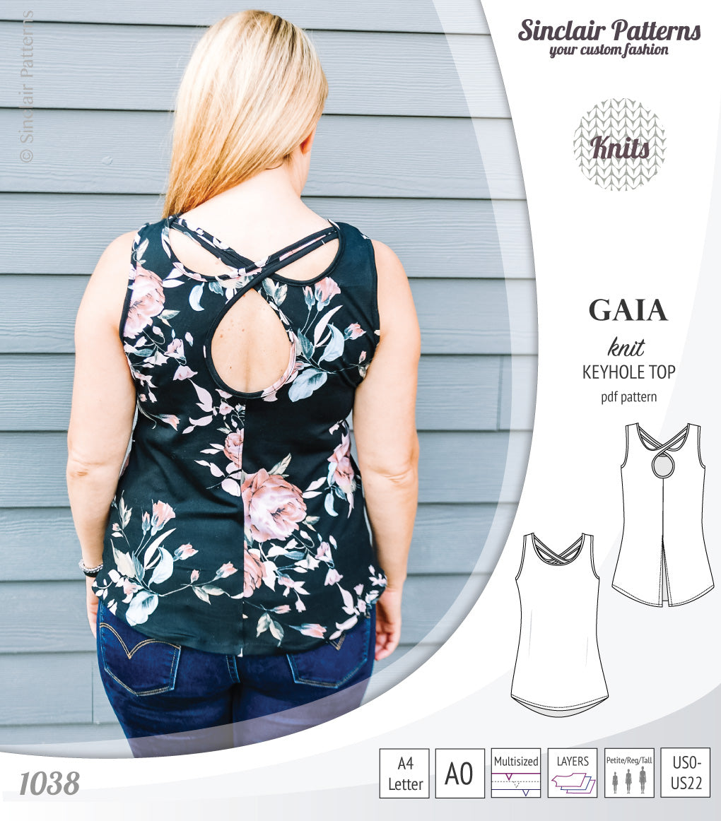 Pdf sewing pattern Gaia knit racerback keyhole tank top by Sinclair Patterns